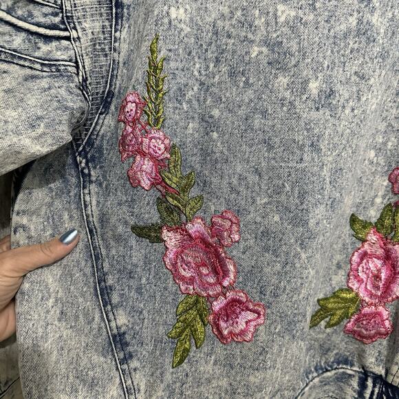 Vintage Acid Wash Denim Jean Bomber Jacket Y2K Ruth Douglas Floral Size Medium - Picture 10 of 15